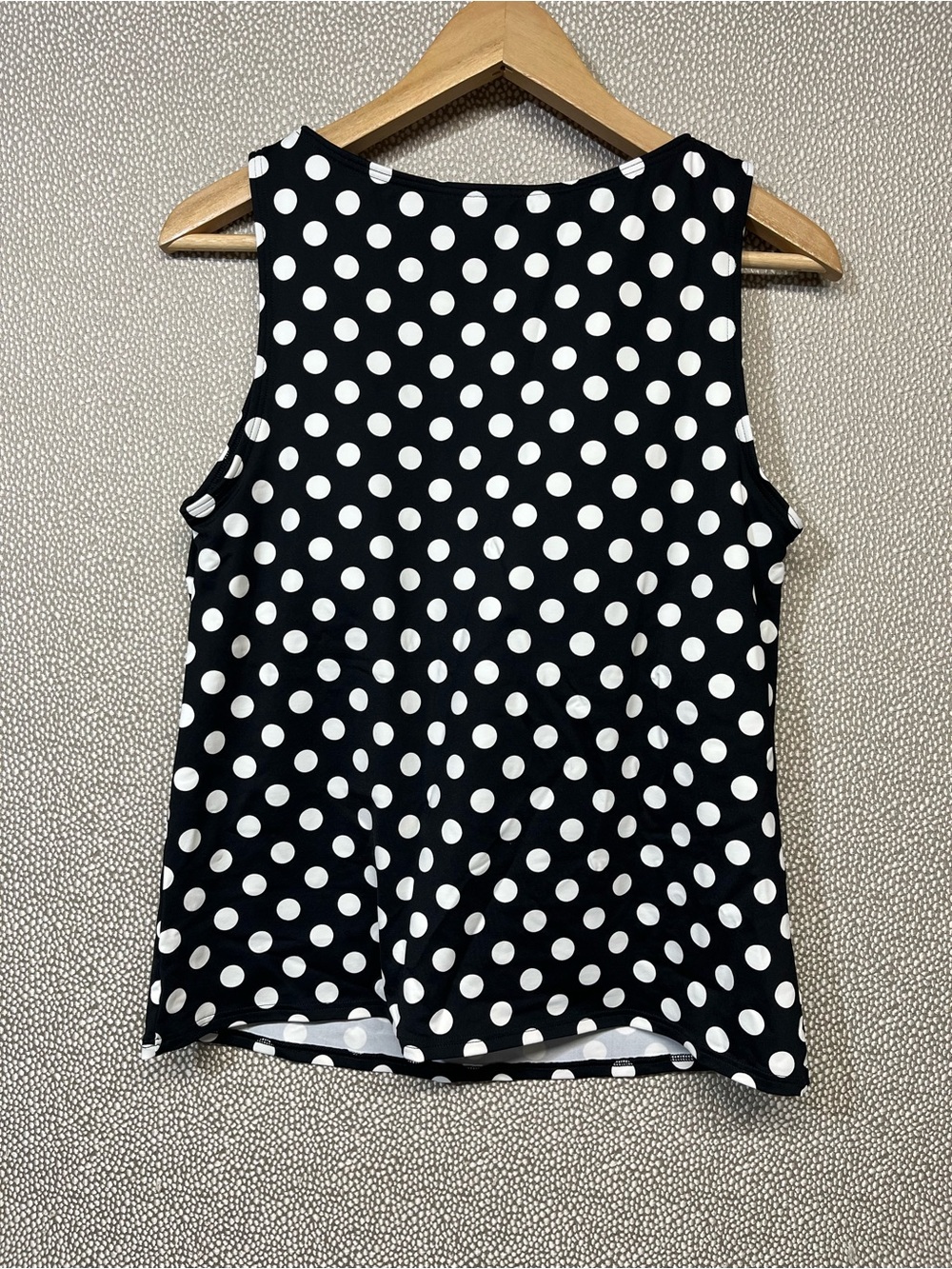 12 Lands’ End Swim Black & White Polka Dot High Neck Classic Tank Swimsuit Top - Picture 4 of 7